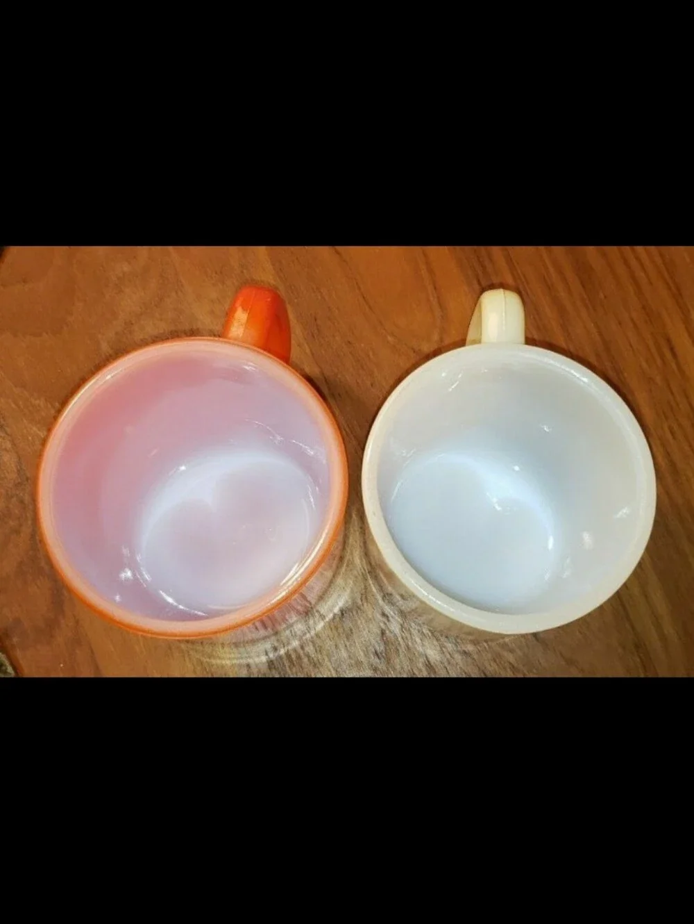 Glasbake Mugs, Set Of Two (2)Orangish-Red & Ivory